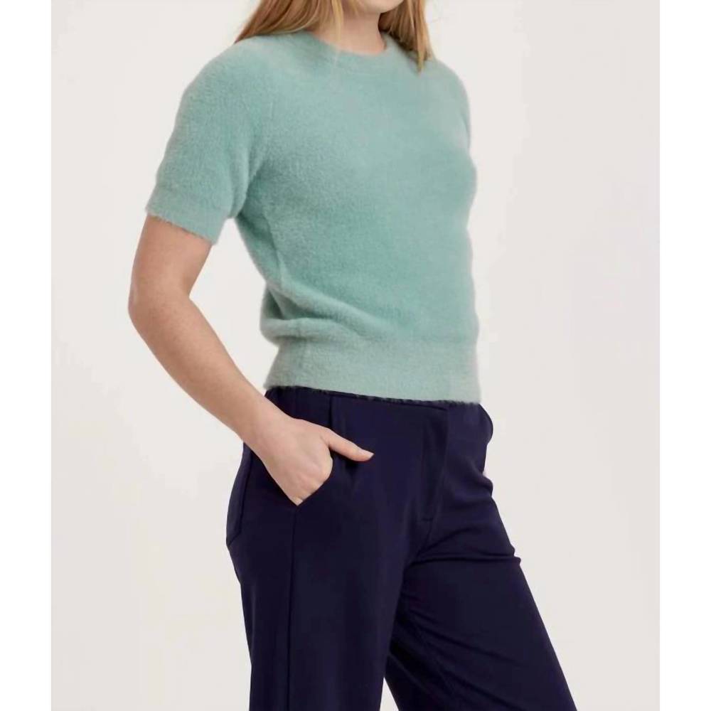 NEW ANOTHER LOVE suzie fuzzy short sleeve sweater top in herbal blue - Picture 2 of 3